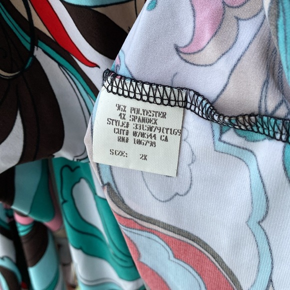 Lily 🩵 Geometric Retro Patterned Long Open Topper, Elastic Waist Front Tie, 2X - Picture 8 of 13